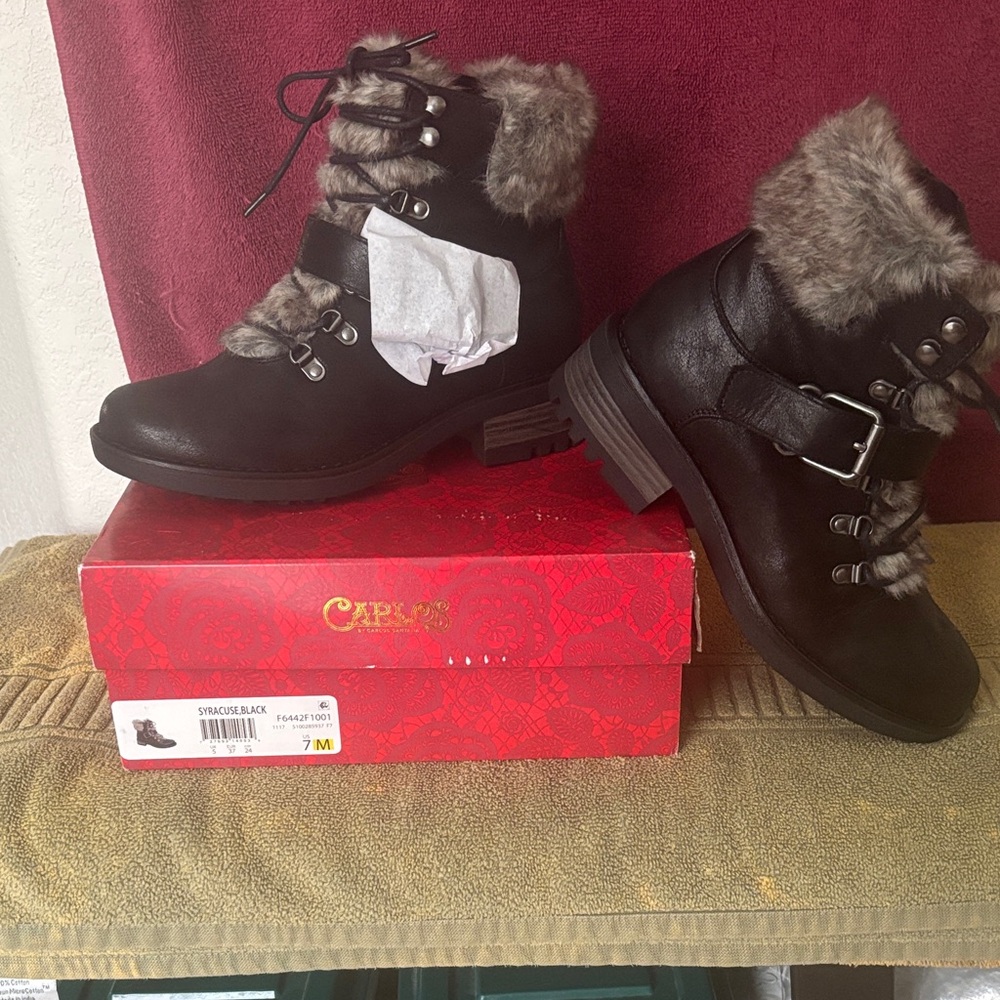 Carlos by Carlos Santana Black Fur-Lined Winter Boots